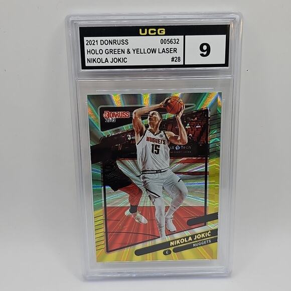 2022 Donruss Nikola Jokic #28 Holo Green and Yellow Laser Denver Nuggets Graded - Picture 1 of 2